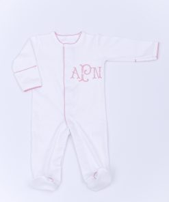 White With Blush Trim Footie