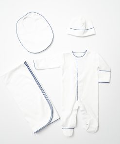 White With Marine Blue Coming Home Outfit