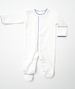 White With Marine Blue Trim Footie