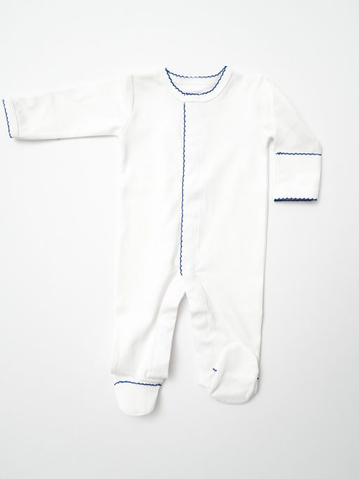 White With Marine Blue Trim Footie